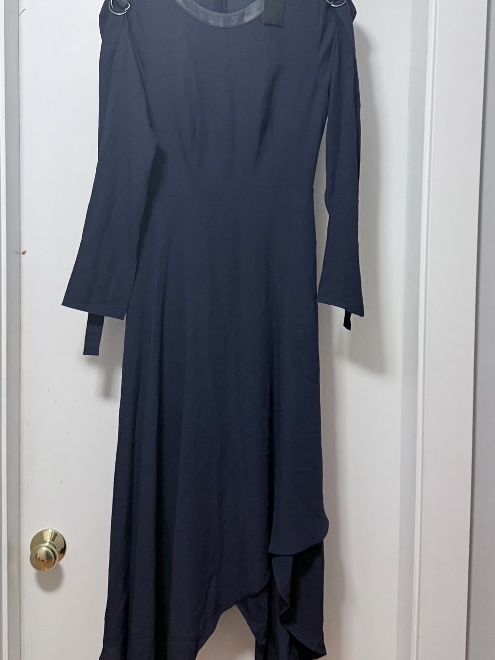 BCBGMaxAzria Navy Asymmetrical Hem Long-Sleeve Dress